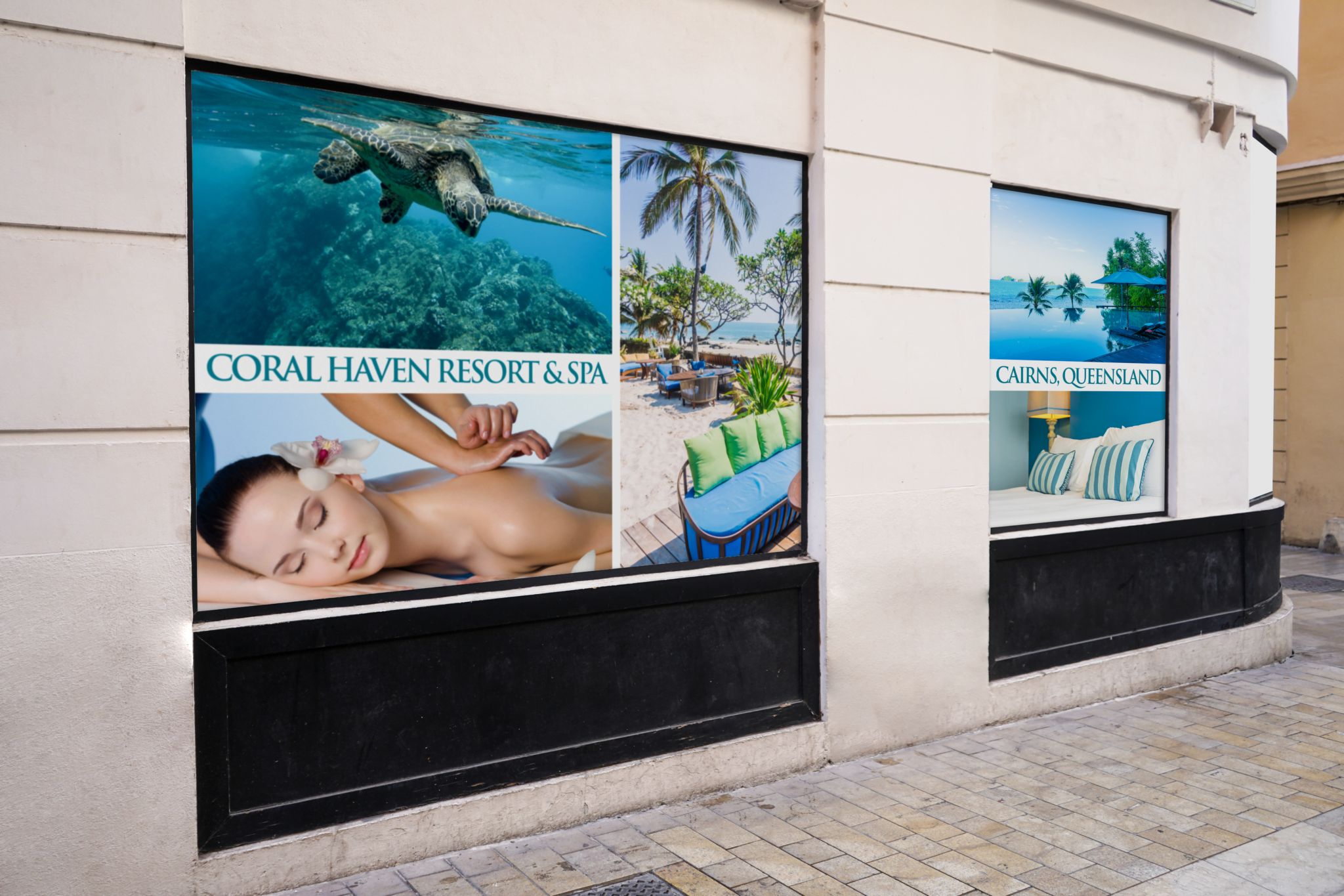 window signage for a hotel and spa