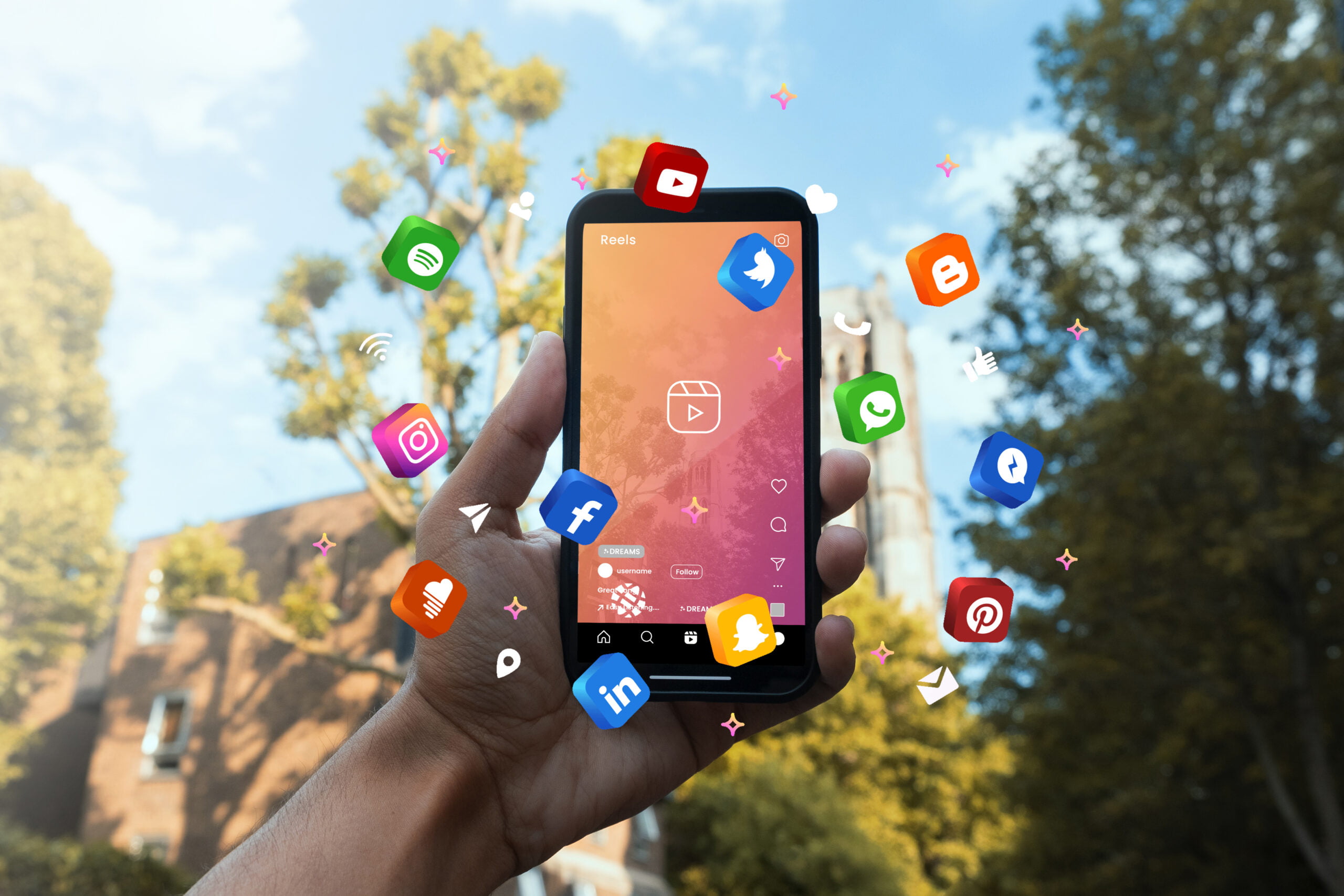aussie designers outside with a social media screen